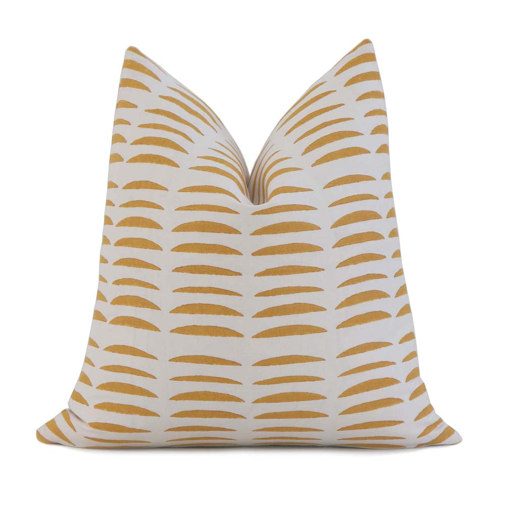 Schumacher Hadiya Williams Parable Hand Stamped Block Ginger Yellow Abstract Stripe Luxury Throw Pillow Cover