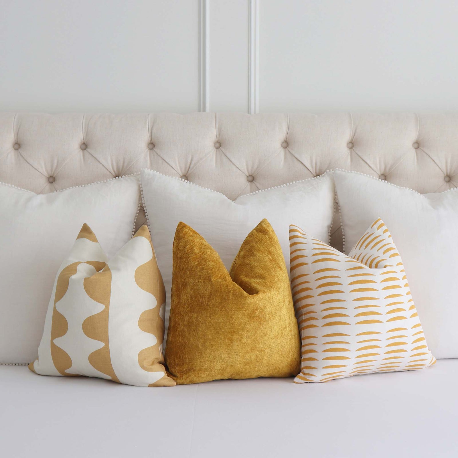 Schumacher Hadiya Williams Parable Hand Stamped Block Ginger Yellow Abstract Stripe Luxury Throw Pillow Cover