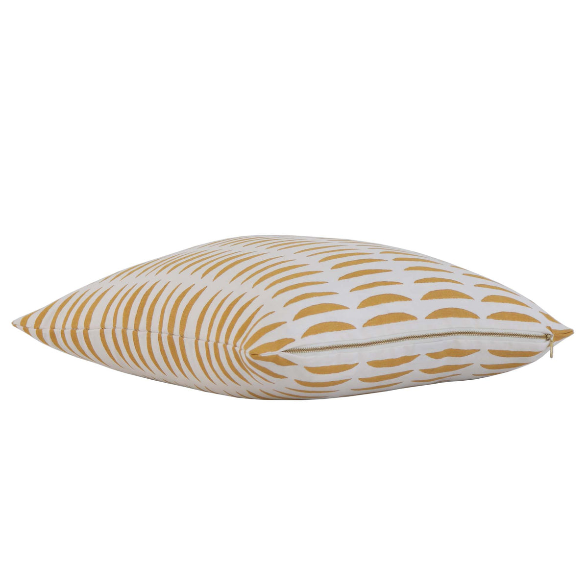 Schumacher Hadiya Williams Parable Hand Stamped Block Ginger Yellow Abstract Stripe Luxury Throw Pillow Cover with Exposed Brass Gold Zipper