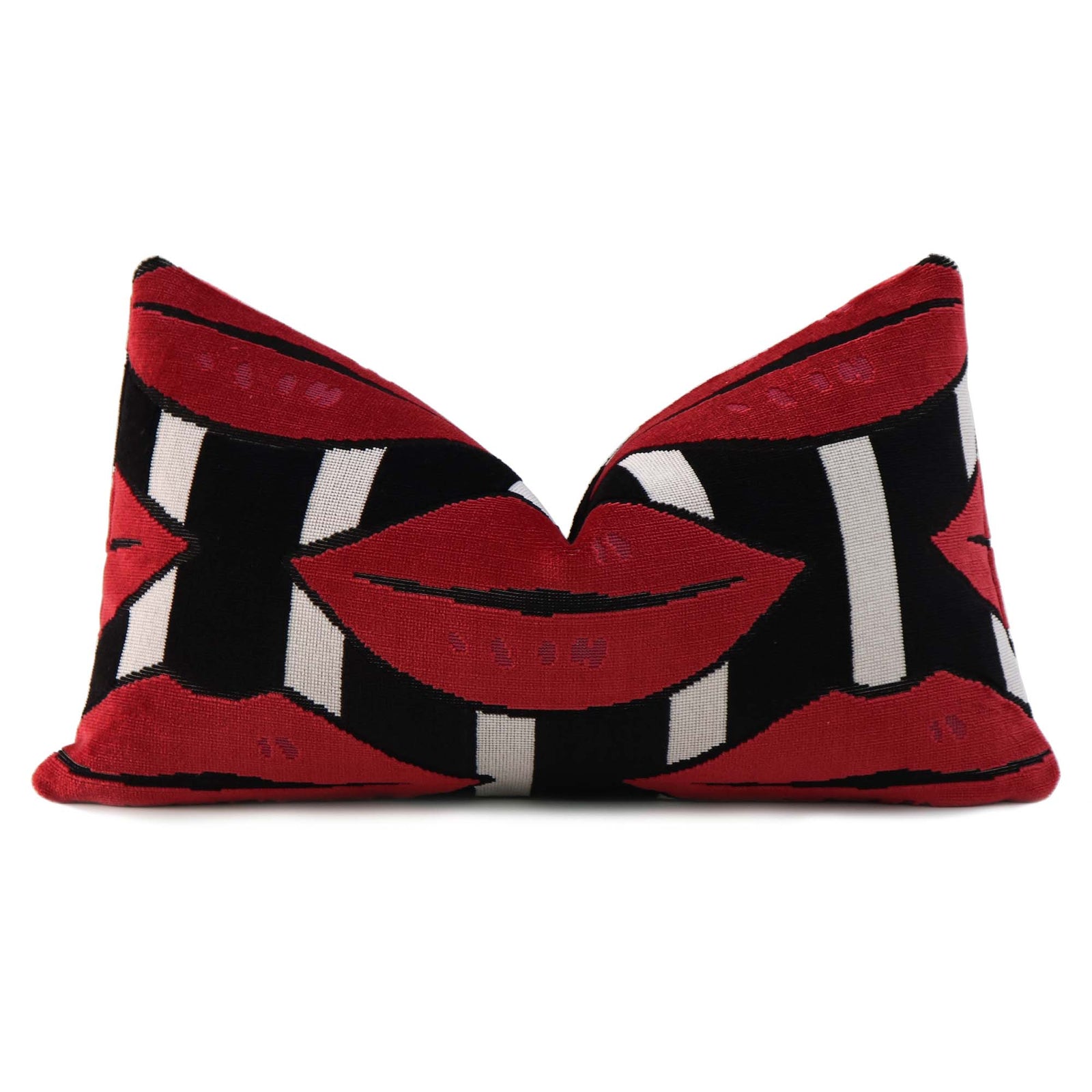 Schumacher Johnson Hartig Amuse Bouche Lipstick Red Lip Print Velvet Lumbar Luxury Designer Throw Pillow Cover
