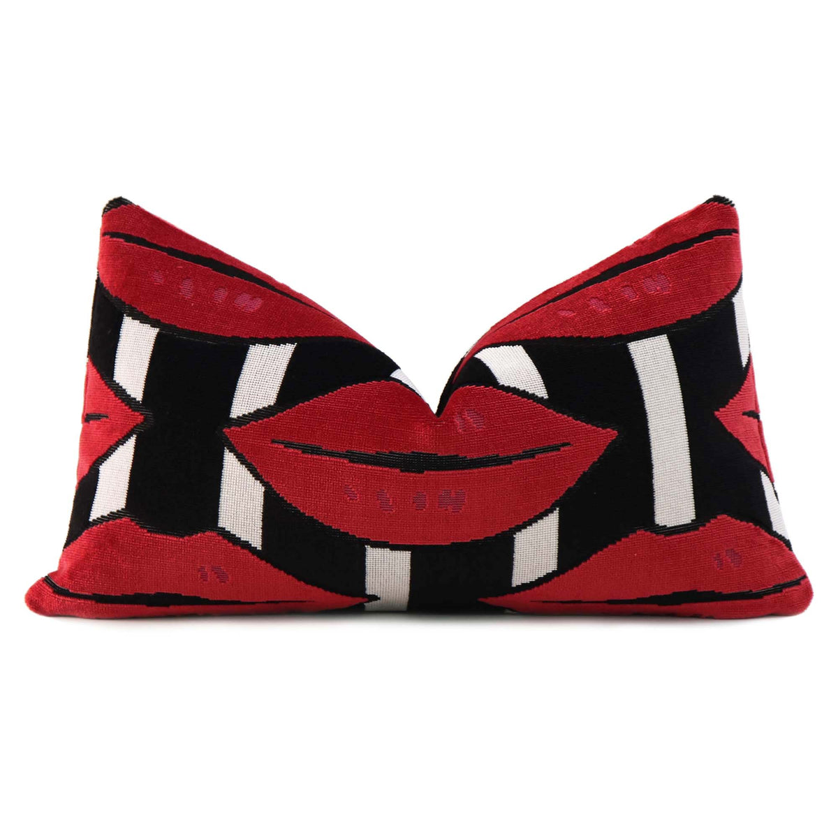 Schumacher Johnson Hartig Amuse Bouche Big Lip Print Lumbar Throw Pillow Cover in Lipstick Red, Black and White