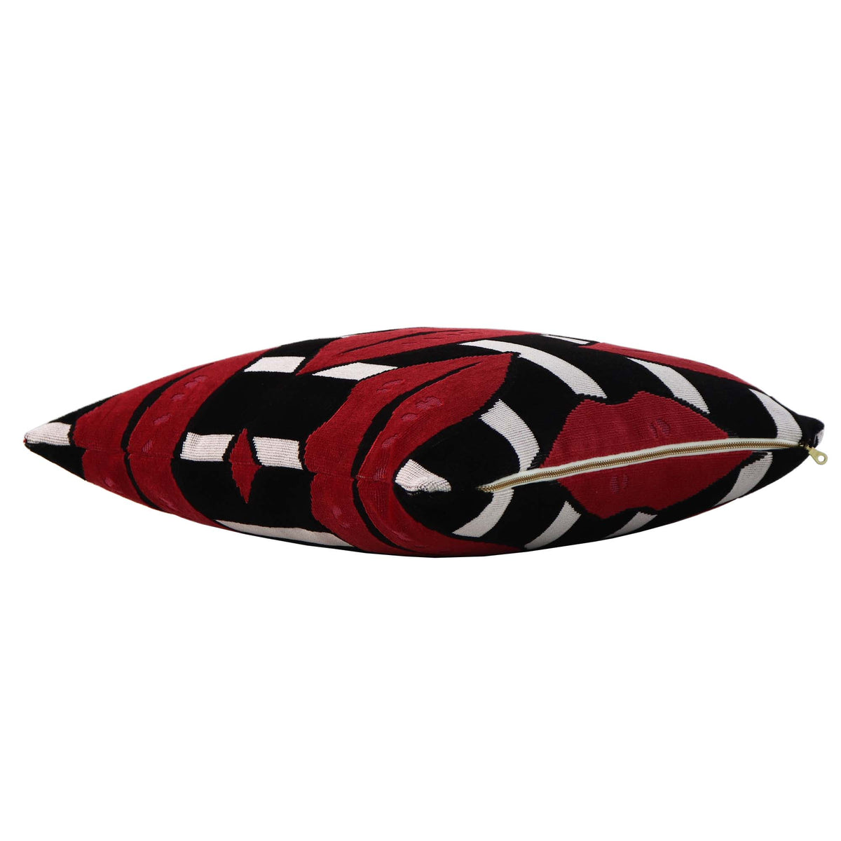 Schumacher Johnson Hartig Amuse Bouche Lipstick Red Lip Print Velvet Luxury Designer Throw Pillow Cover with Exposed Brass Gold YKK Zipper