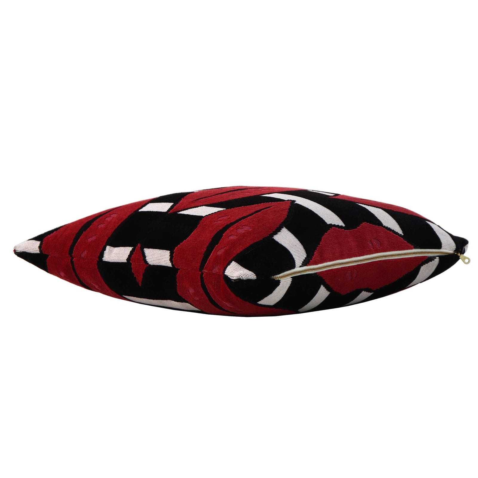 Schumacher Johnson Hartig Amuse Bouche Lipstick Red Lip Print Velvet Luxury Designer Throw Pillow Cover with Exposed Brass Gold YKK Zipper