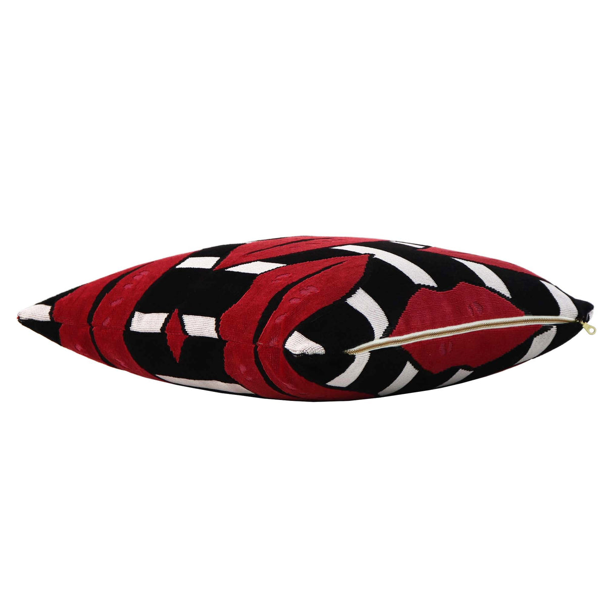 Schumacher Johnson Hartig Amuse Bouche Big Lip Print Throw Pillow Cover in Lipstick Red, Black and White with Exposed YKK Brass Gold Zipper