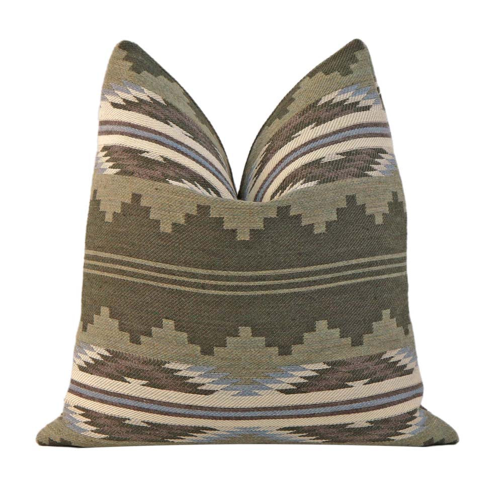 Schumacher Monsoon Green Wool Southwestern Geometric Designer Luxury Throw Pillow Cover