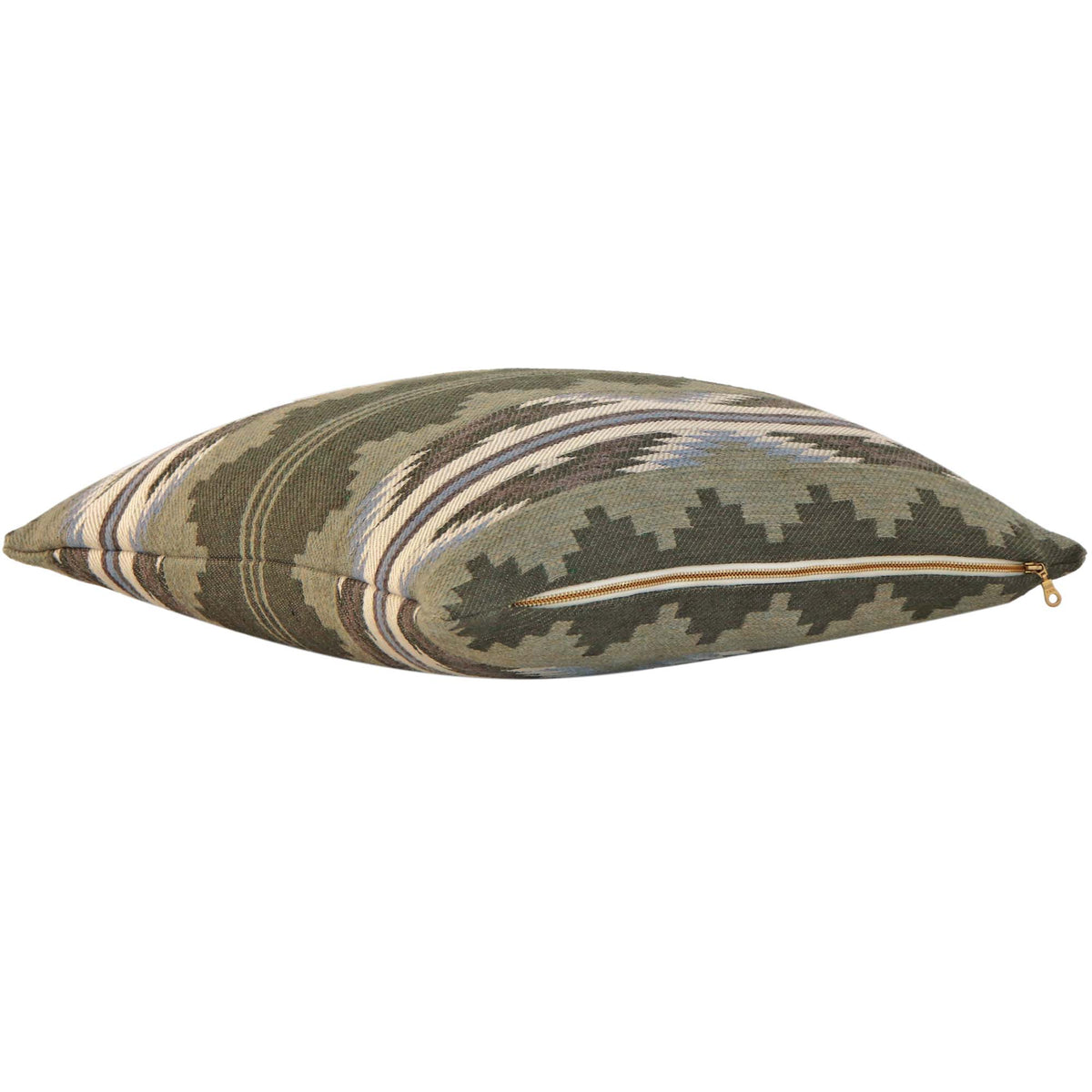 Schumacher Monsoon Green Wool Southwestern Geometric Designer Luxury Throw Pillow Cover with Exposed Brass Gold YKK Zipper