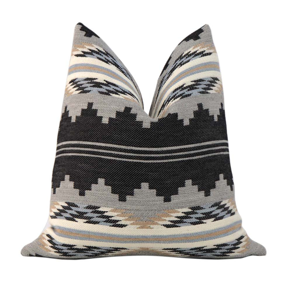 Schumacher Monsoon Navy Blue Wool Southwestern Style Designer Luxury Geometric Throw Pillow Cover