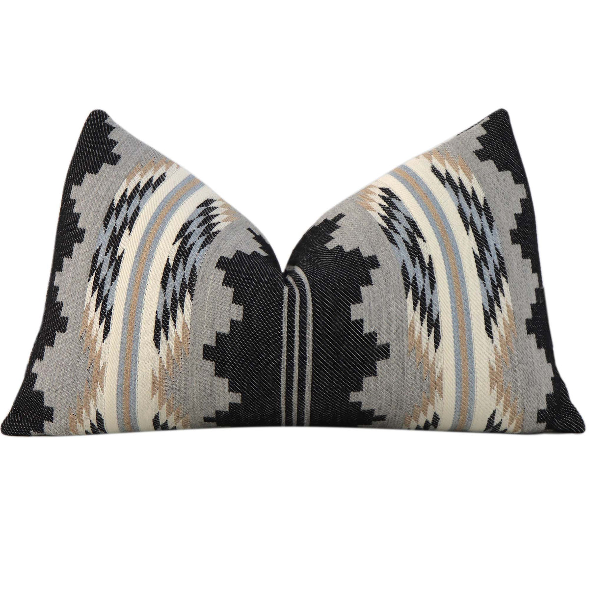 Schumacher Monsoon Navy Blue Wool Southwestern Style Designer Luxury Geometric Lumbar Throw Pillow Cover