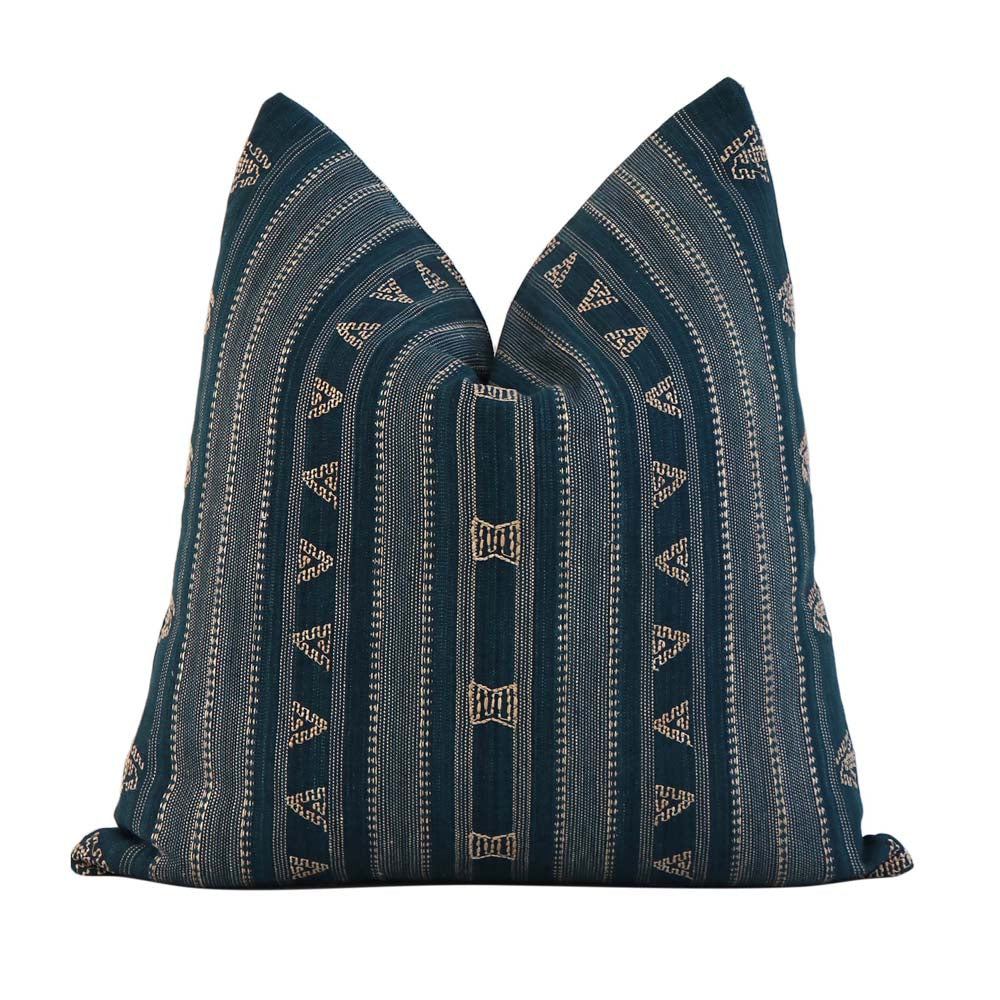 Schumacher Nima Embroidered Cotton Linen Indigo Blue Designer Luxury Throw Pillow Cover