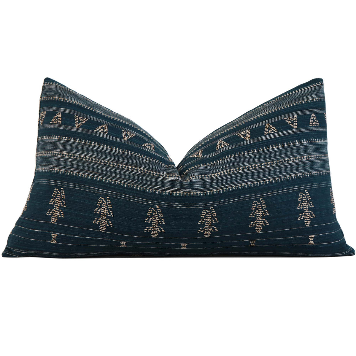 Schumacher Nima Embroidered Cotton Linen Indigo Blue Designer Luxury Lumbar Throw Pillow Cover