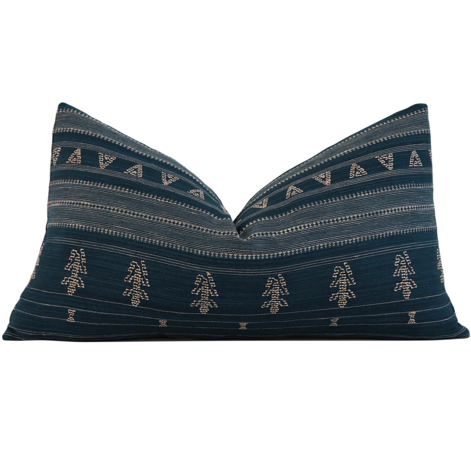 Schumacher Nima Embroidered Cotton Linen Indigo Blue Designer Luxury Lumbar Throw Pillow Cover