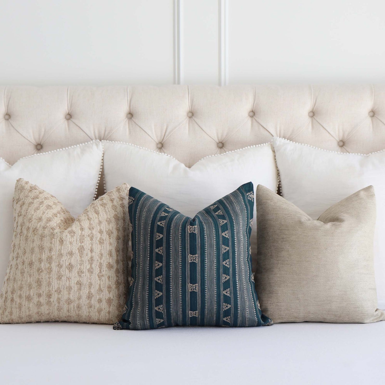 Schumacher Nima Embroidered Cotton Linen Indigo Blue Designer Luxury Throw Pillow Cover with Complementing Throw Pillows