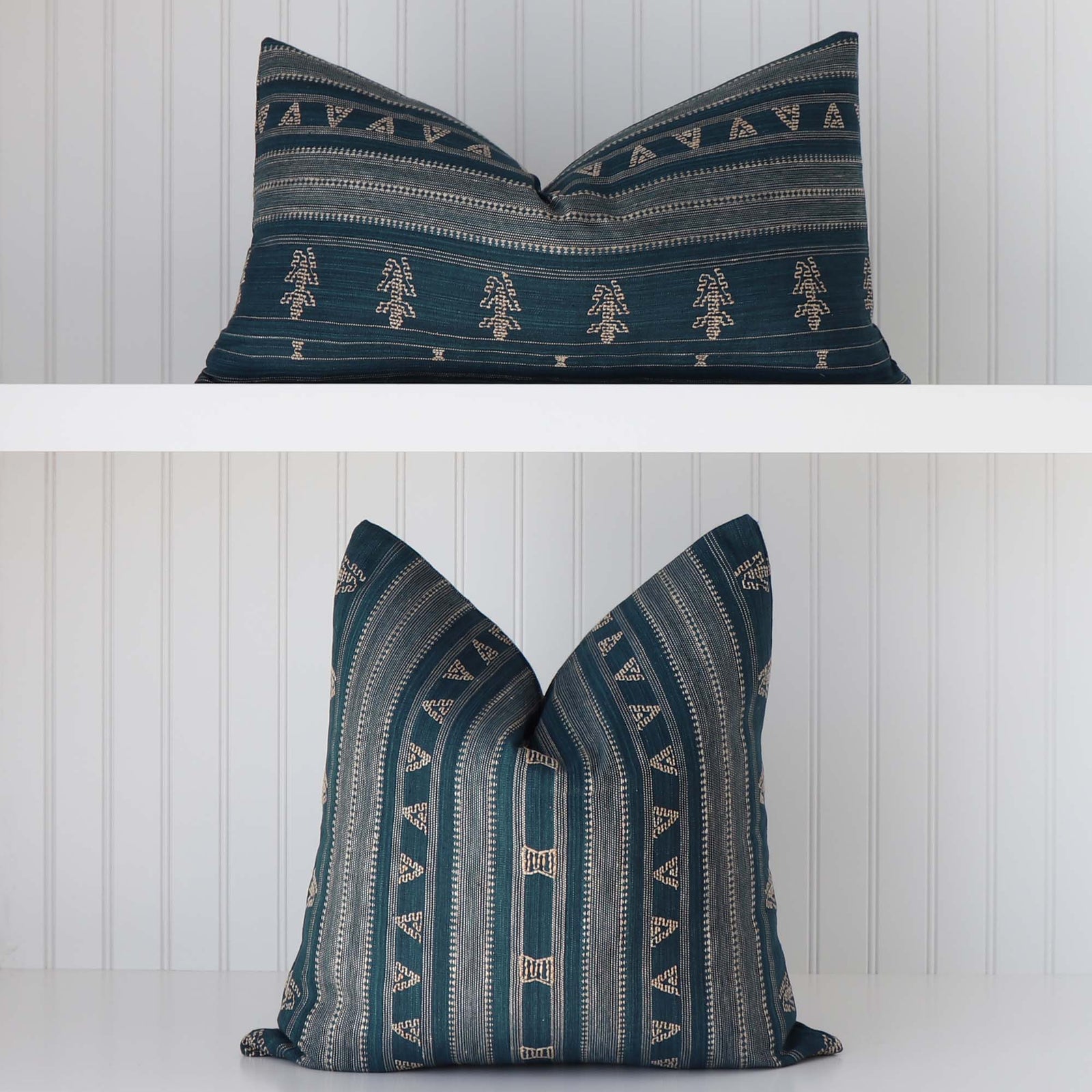 Schumacher Nima Embroidered Cotton Linen Indigo Blue Designer Luxury Throw Pillow Cover Available in Square and Lumbar Sizes