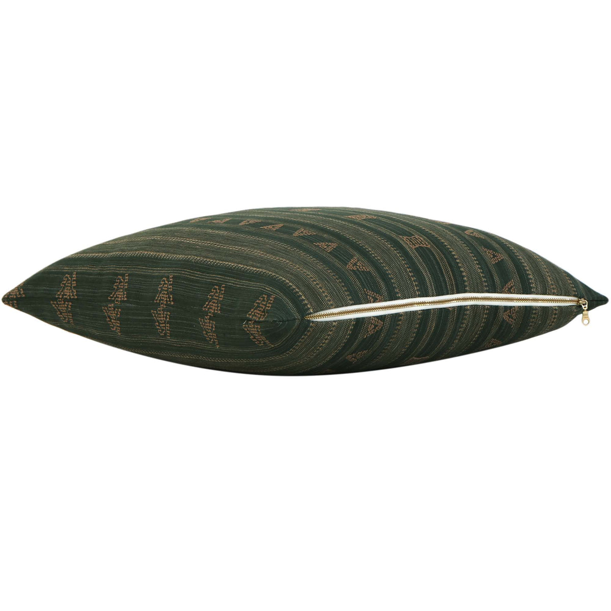 Schumacher Nima Embroidered Jungle Green Linen Luxury Designer Throw Pillow Cover with Exposed Brass Gold Zipper