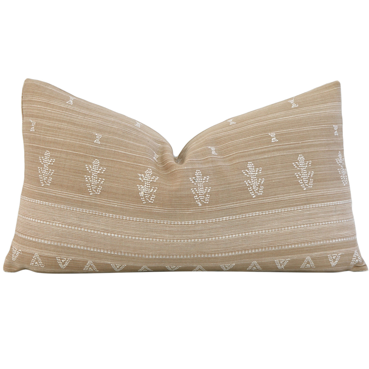 Schumacher Nima Embroidered Cotton Tan Geometric Pattern Designer Luxury Lumbar Throw Pillow Cover