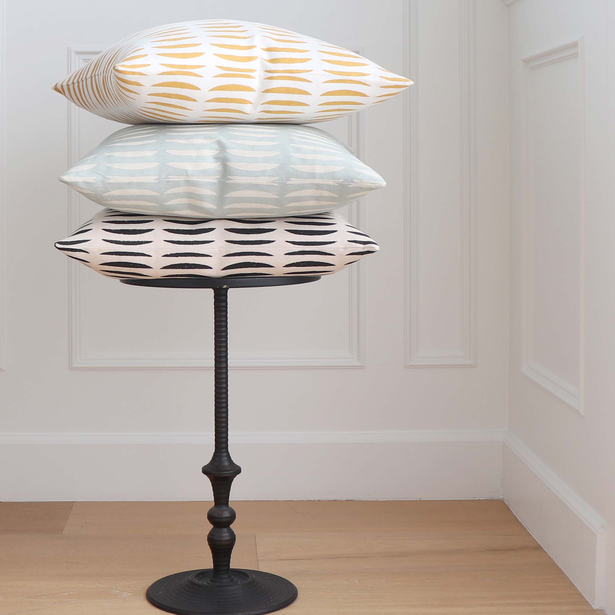 Schumacher Hadiya Williams Parable Luxury Decorative throw pillows stacked