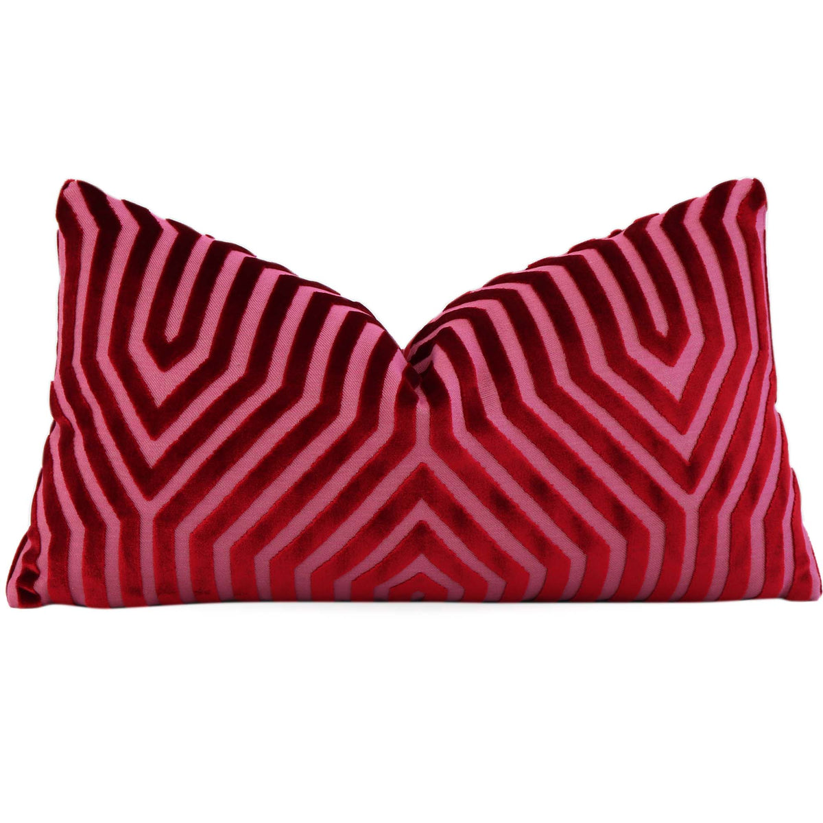 Schumacher Vanderbilt Pink Fuchsia Cut Velvet Designer Luxury Decorative Lumbar Throw Pillow Cover
