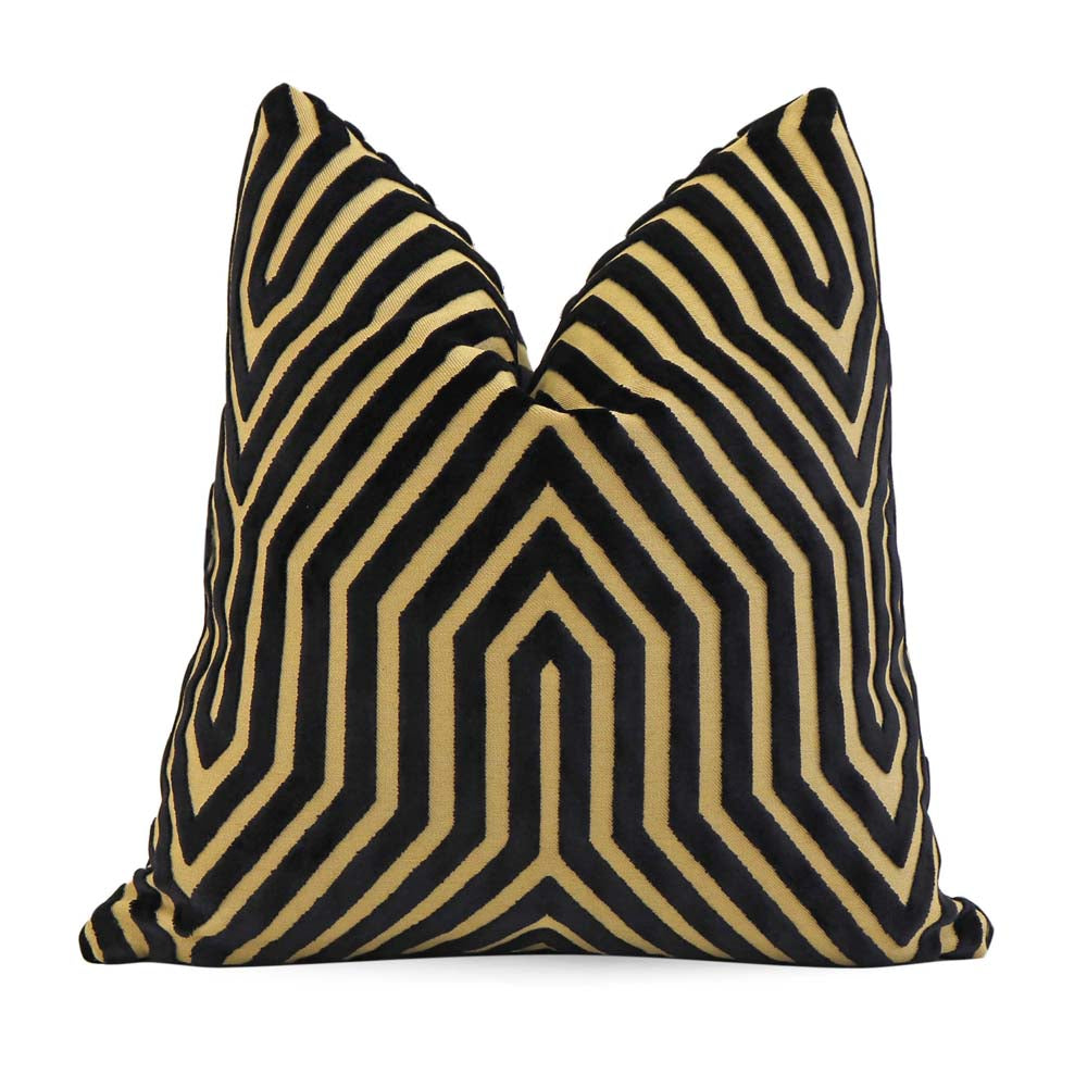 Schumacher Vanderbilt Velvet Tortoise Black Gold Cut Velvet Designer Luxury Decorative Throw Pillow Cover