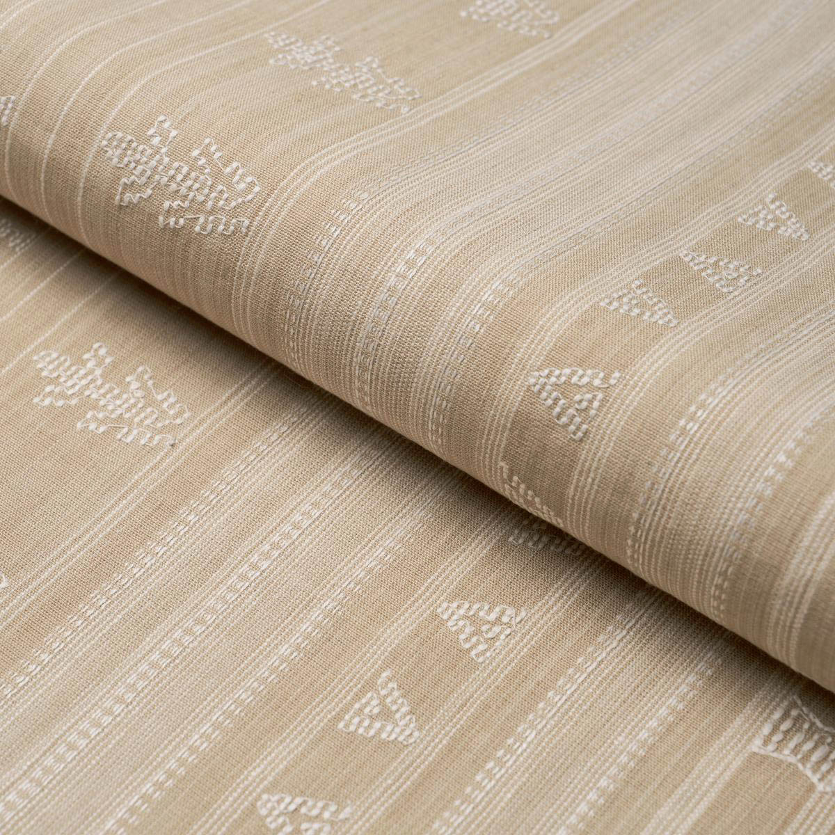 Schumacher Nima Embroidered Cotton Tan Geometric Pattern Designer Luxury Throw Pillow Cover Closeup