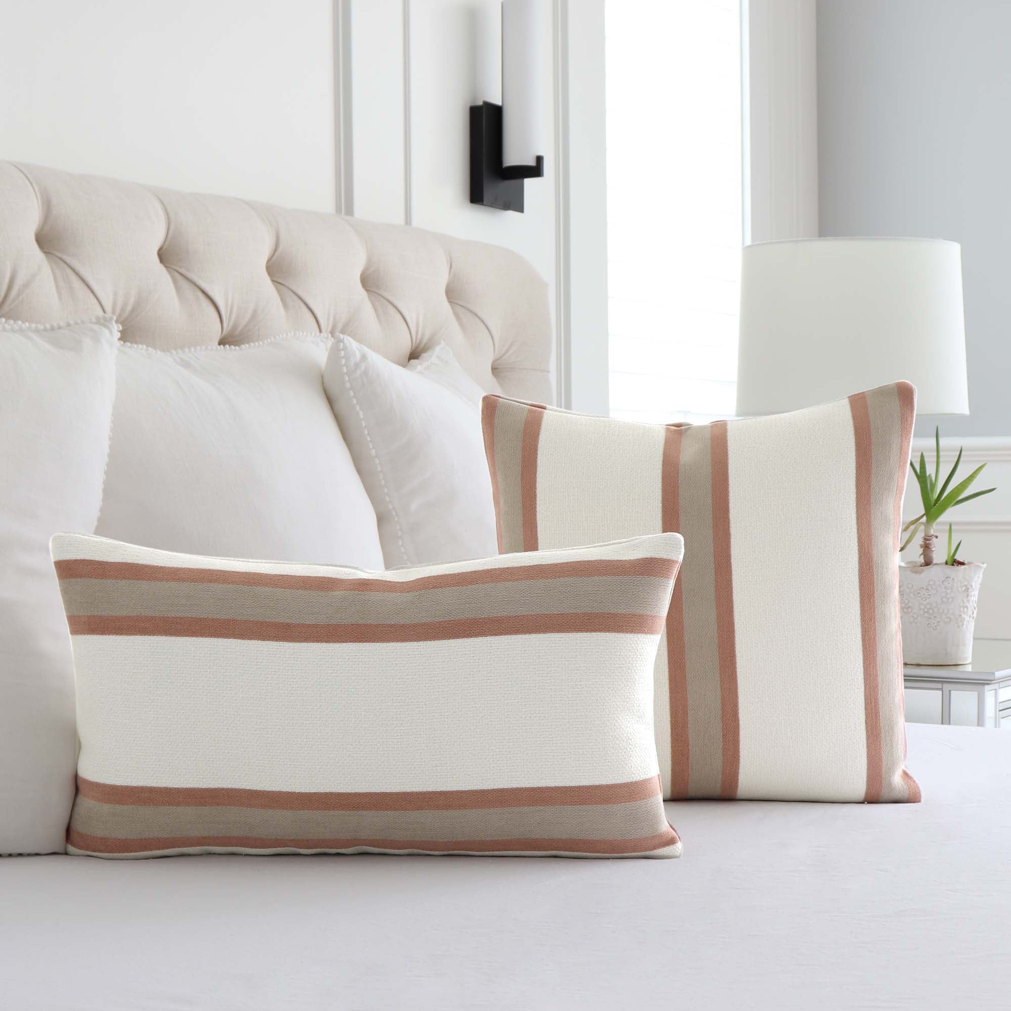 Thibaut Abito Clay Stripe Designer Luxury Throw Pillow Cover in Bedroom