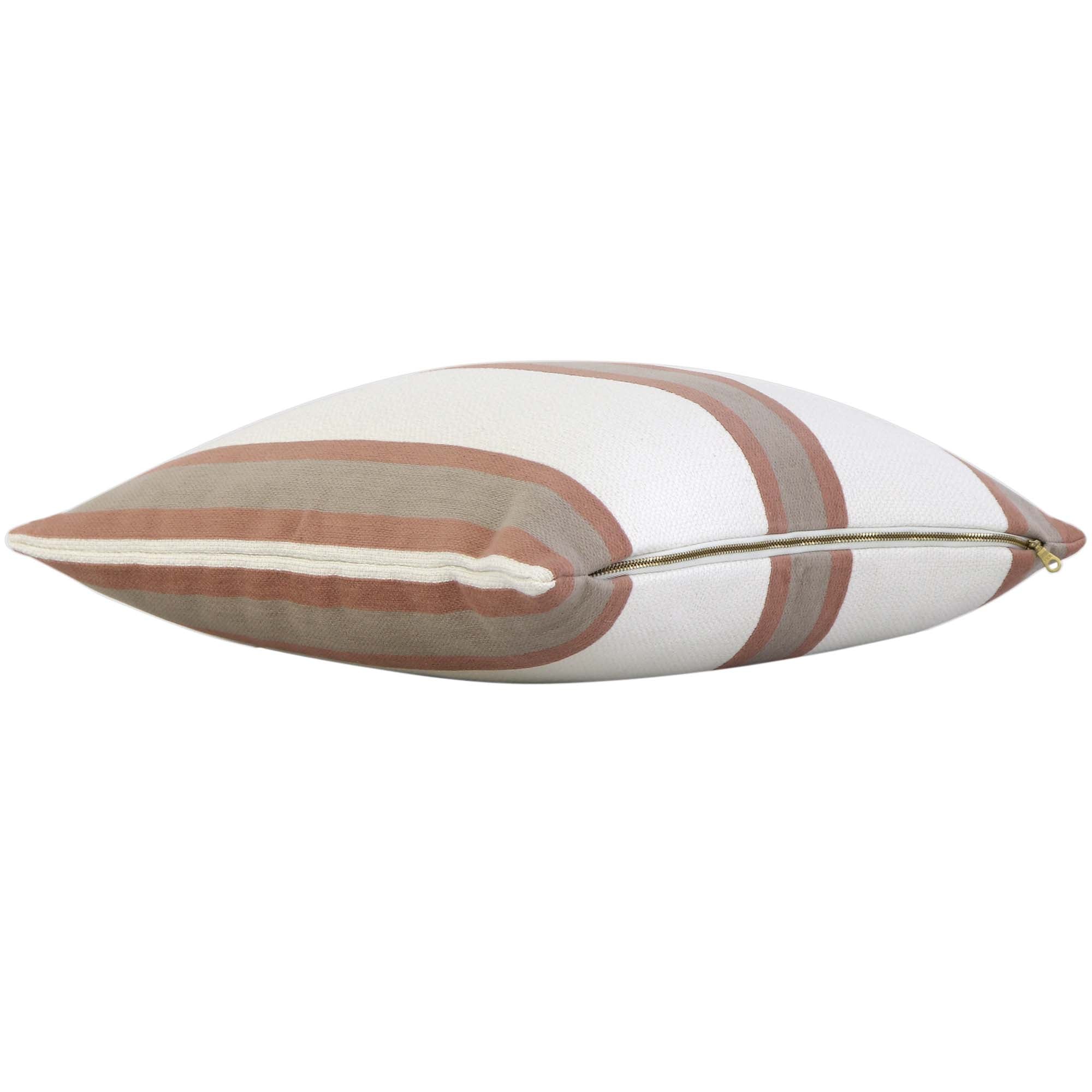 Thibaut Abito Clay Stripe Designer Luxury Throw Pillow Cover with Exposed Brass Gold Zipper