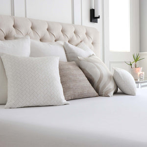Thibaut Cobblestone Ivory Performance Textured Designer Decorative Chevron Throw Pillow Cover in Bedroom