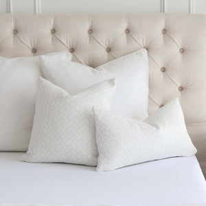 Thibaut Cobblestone Ivory Performance Textured Designer Decorative Chevron Throw Pillow Cover on Queen Bed