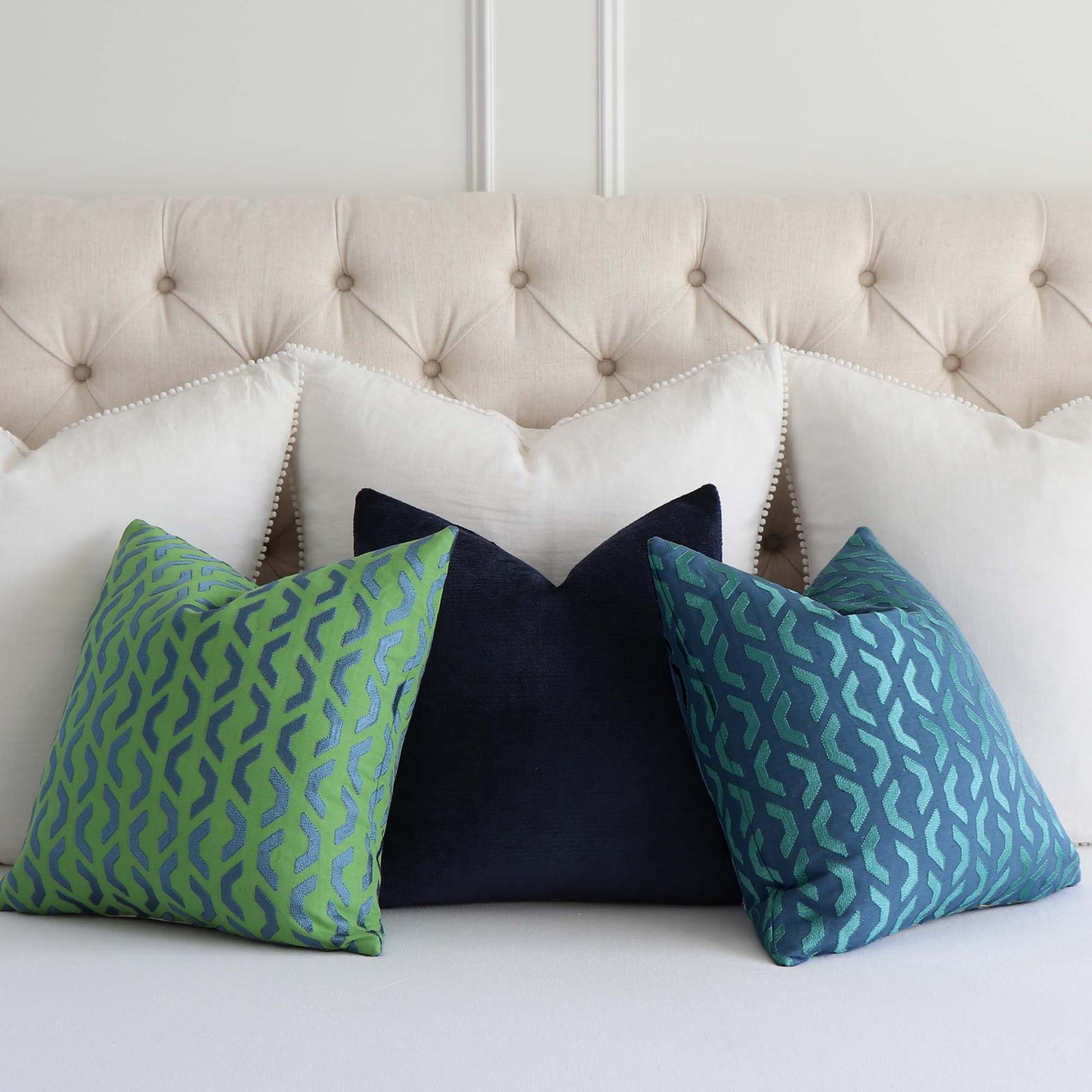 Thibaut Coronado Embroidery Blue and Teal Striped Designer Decorative Throw Pillow with Coordinating Throw Pillows