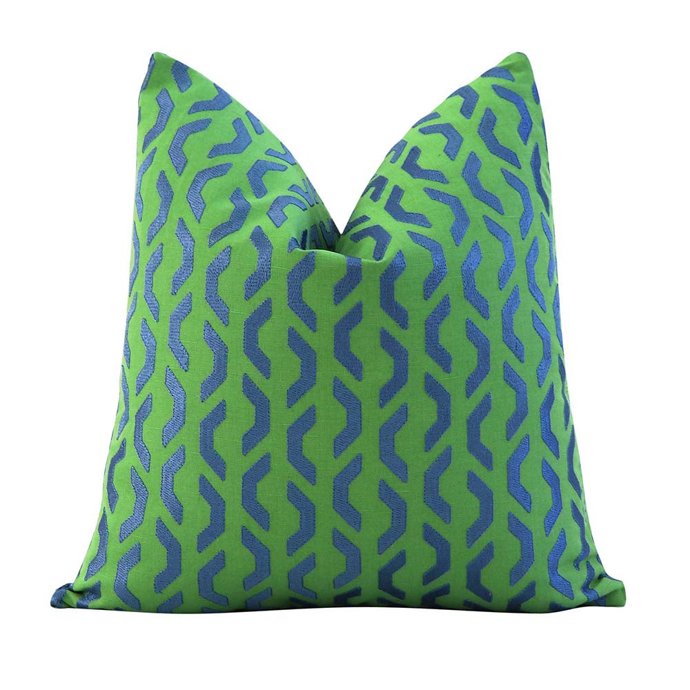 Thibaut Coronado Embroidery Green Blue Geometric Luxury Designer Throw Pillow Cover