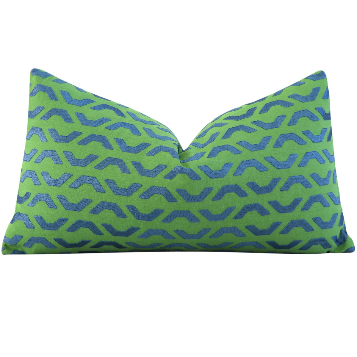 Thibaut Coronado Embroidery Green Blue Geometric Luxury Lumbar Designer Throw Pillow Cover