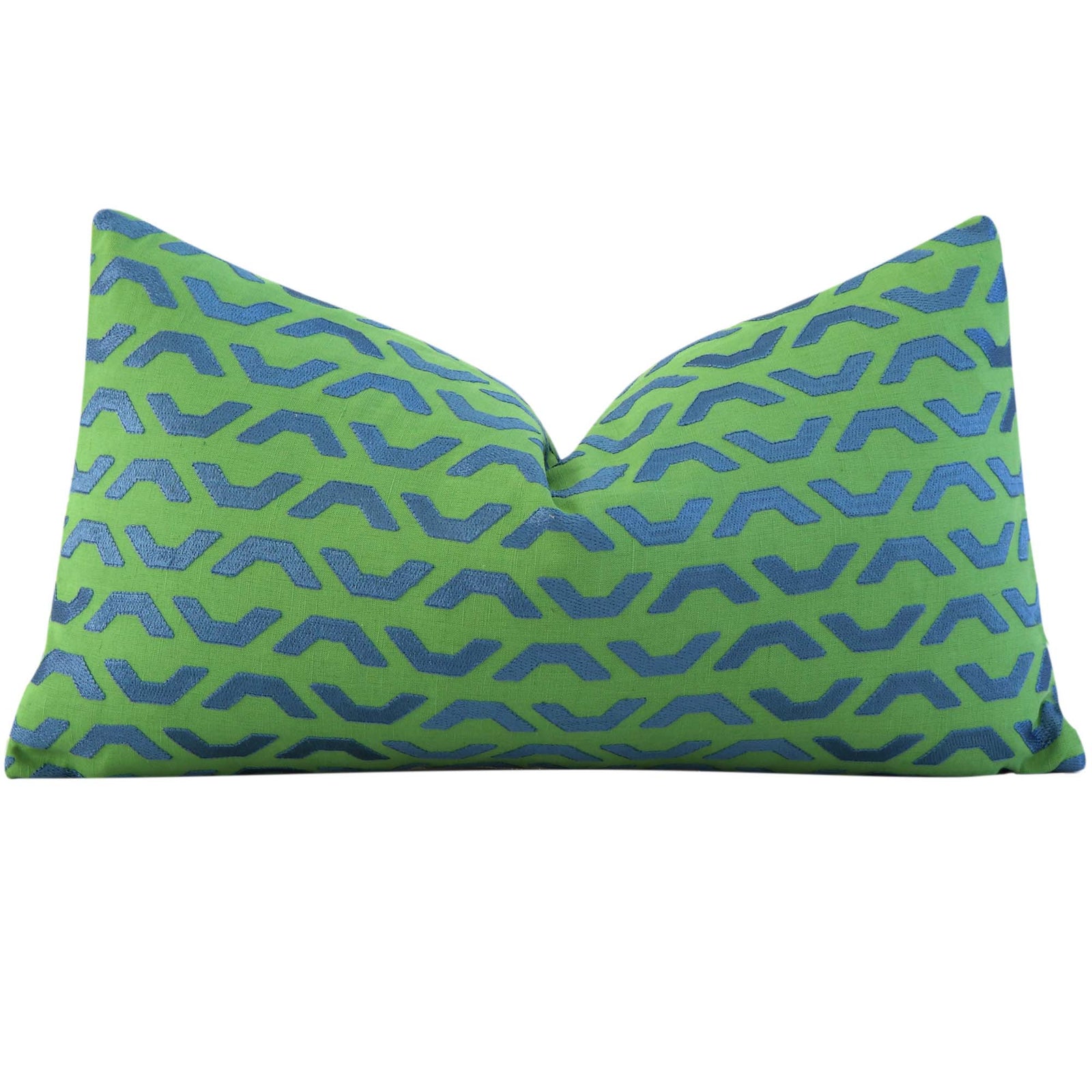 Thibaut Coronado Embroidery Green Blue Geometric Luxury Lumbar Designer Throw Pillow Cover