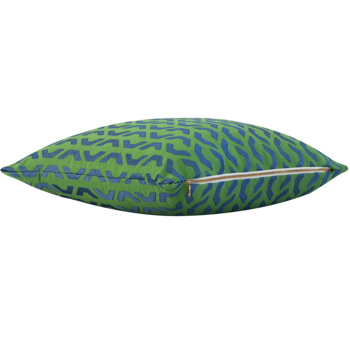 Thibaut Coronado Embroidery Green Blue Geometric Luxury Designer Throw Pillow Cover with Exposed Brass Gold YKK Zipper