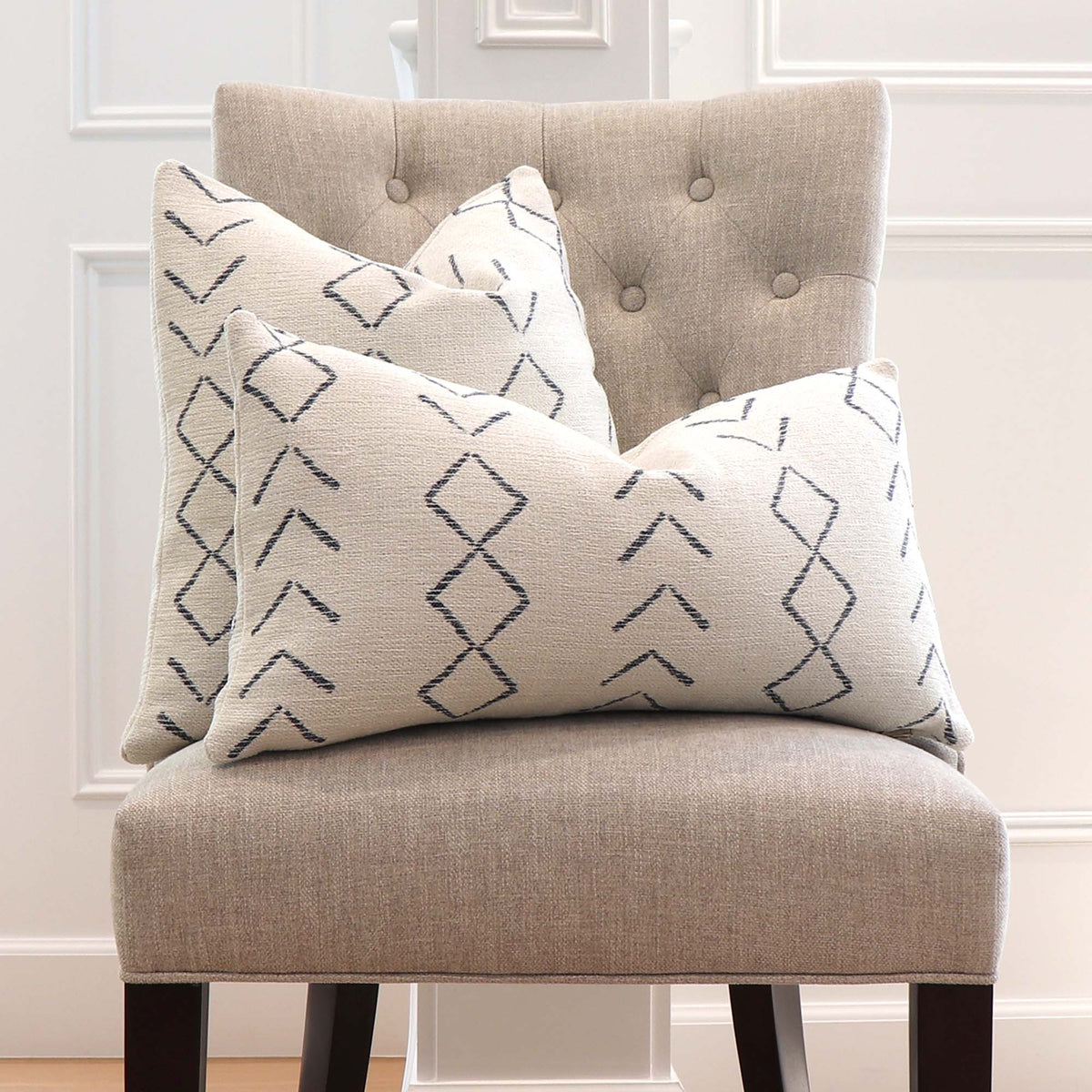 Thibaut Performance Anasazi Midnight Blue Woven Striped Designer Throw Pillow Cover on Chair in Home Decor