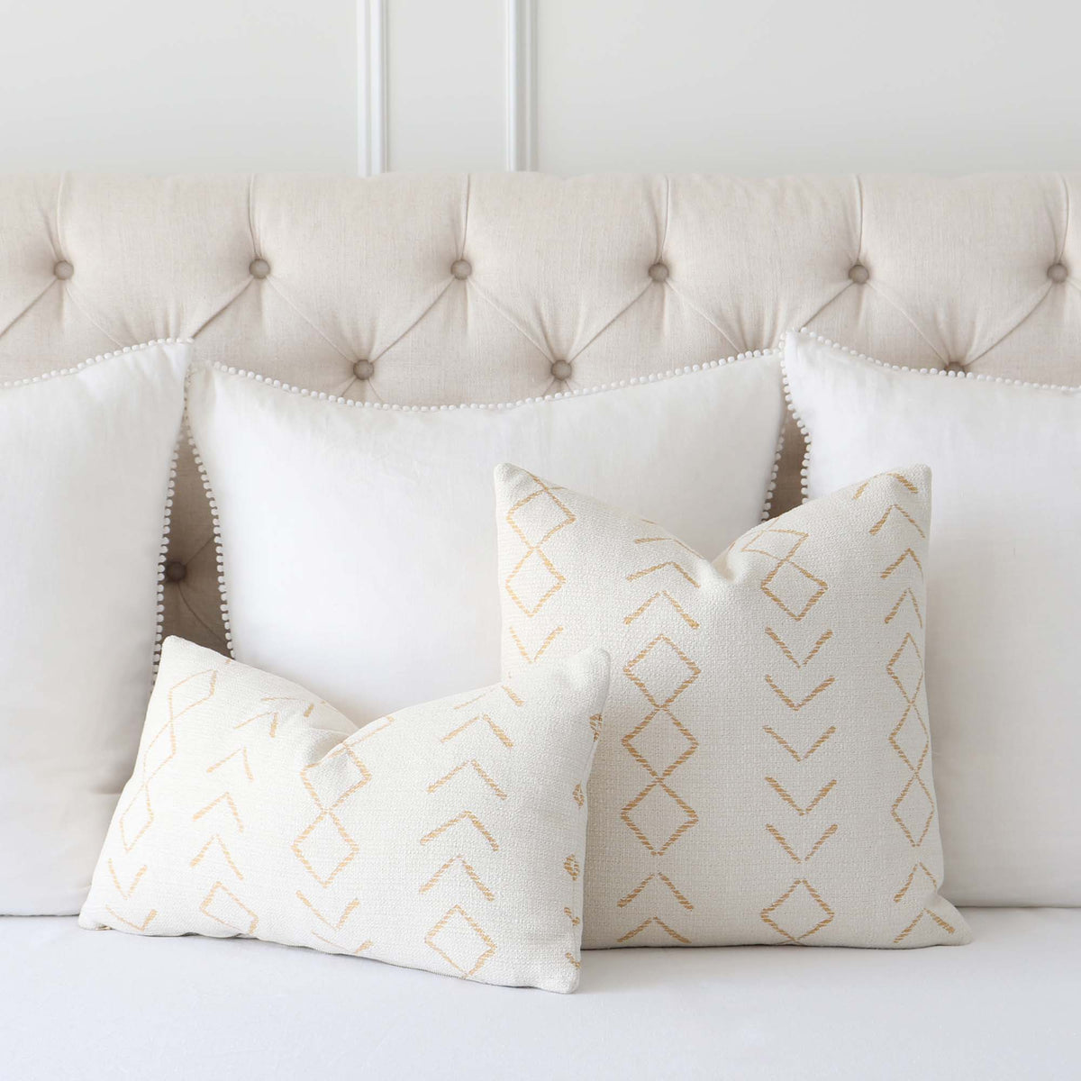 Thibaut Performance Anasazi Straw Yellow Woven Striped Designer Luxury Throw Pillow Cover in Bedroom