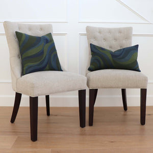 Thibaut Passage Lagoon Blue and Green Woven Performance Luxury Designer Decorative Throw Pillow Cover on Chairs in Home
