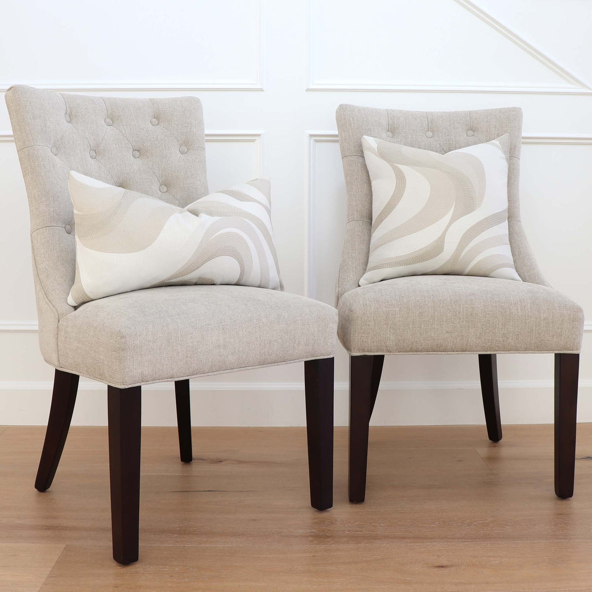 Thibaut Passage Linen White Beige Woven Performance Luxury Designer Decorative Throw Pillow Cover on Chair in Home Decor