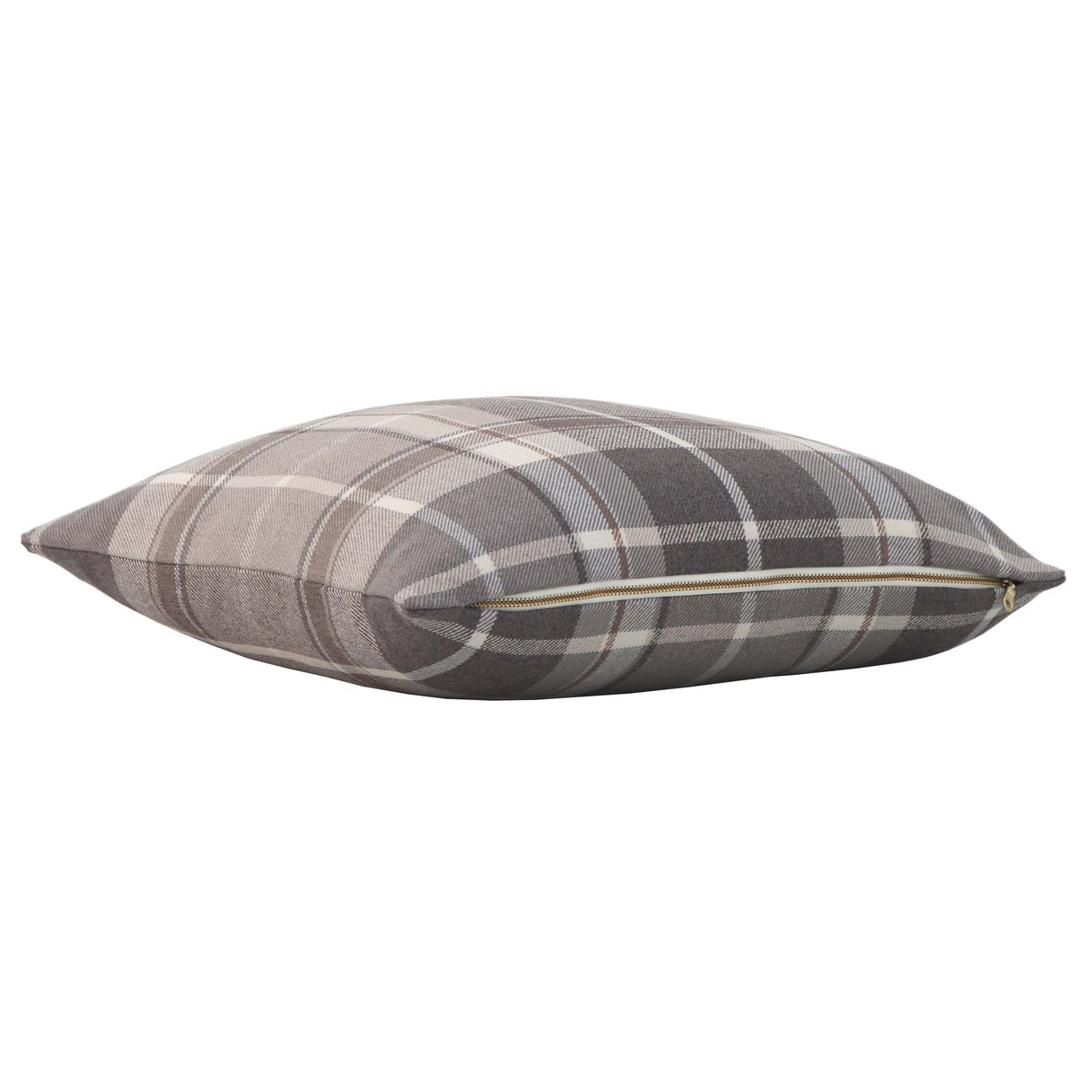 Thibaut Scots Plaid Beige Tartan Soft Scottish Wool Designer Throw Pillow Cover with Exposed YKK Brass Gold Zipper