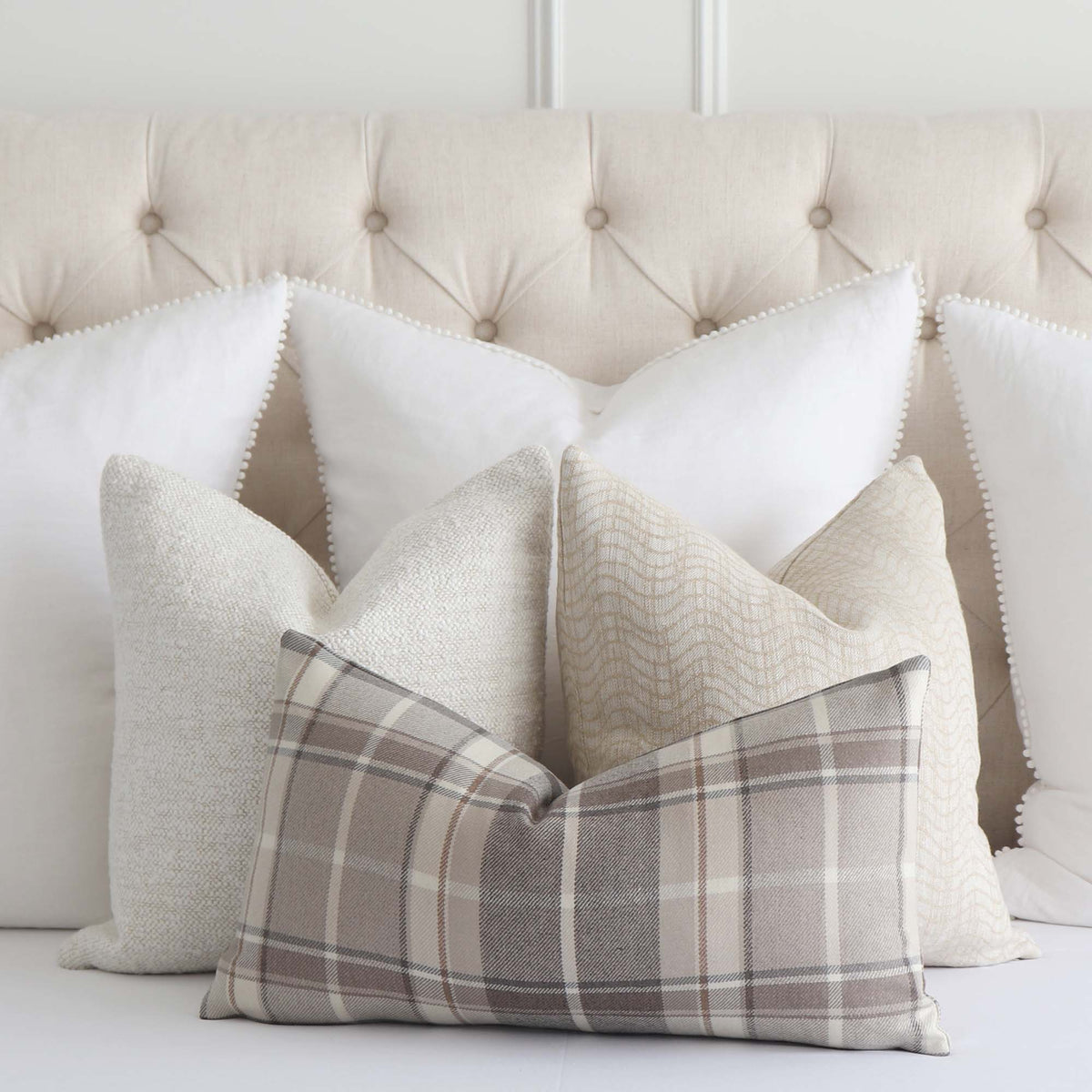 Thibaut Scots Plaid Beige Tartan Soft Scottish Wool Designer Throw Pillow Cover with Coordinating Throw Pillows