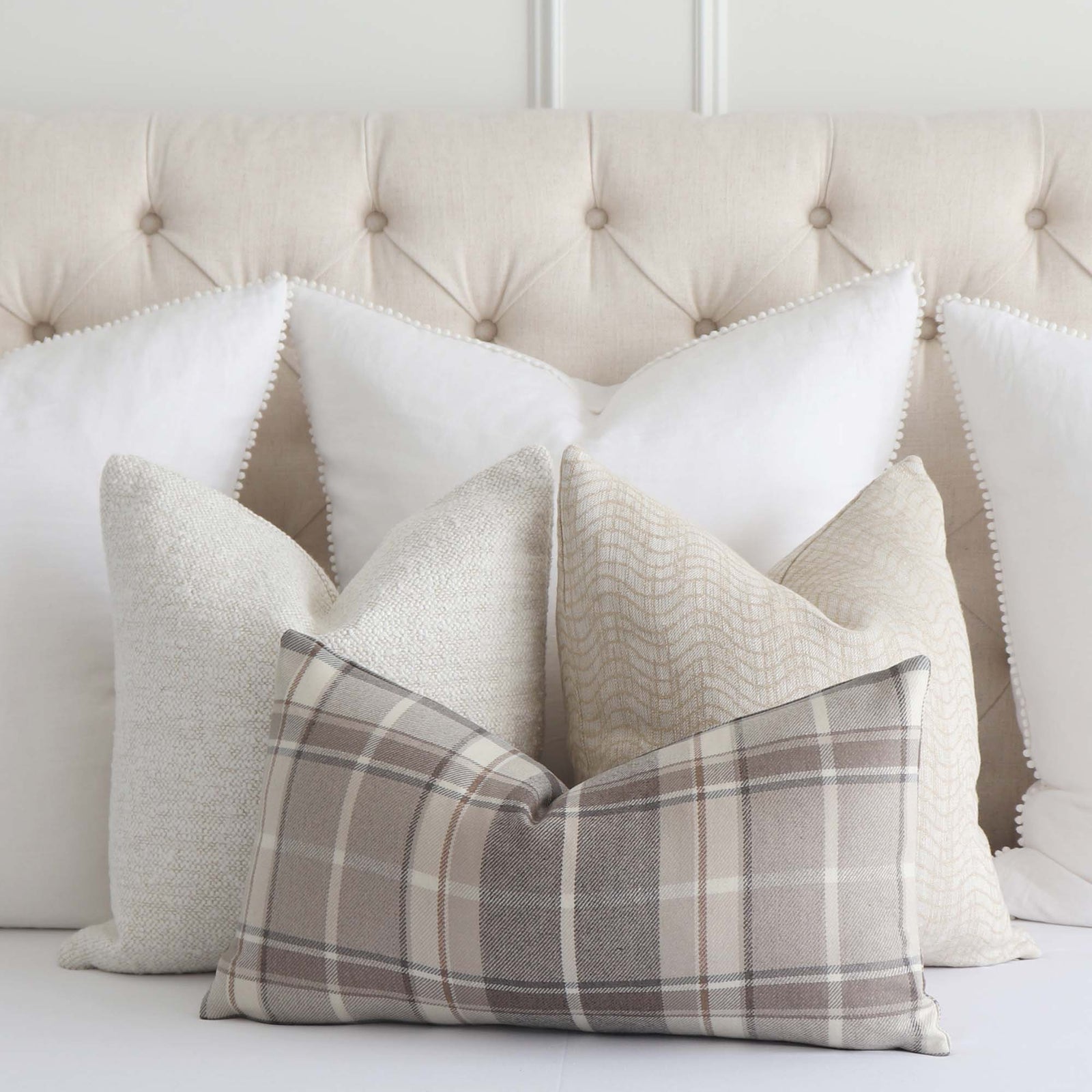 Thibaut Scots Plaid Beige Tartan Soft Scottish Wool Designer Throw Pillow Cover