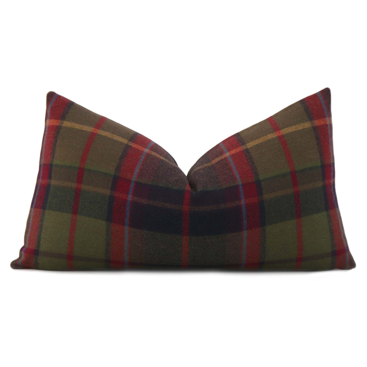 Thibaut Scots Plaid in Olive Green and Cranberry Red Wool Designer Lumbar Throw Pillow Cover