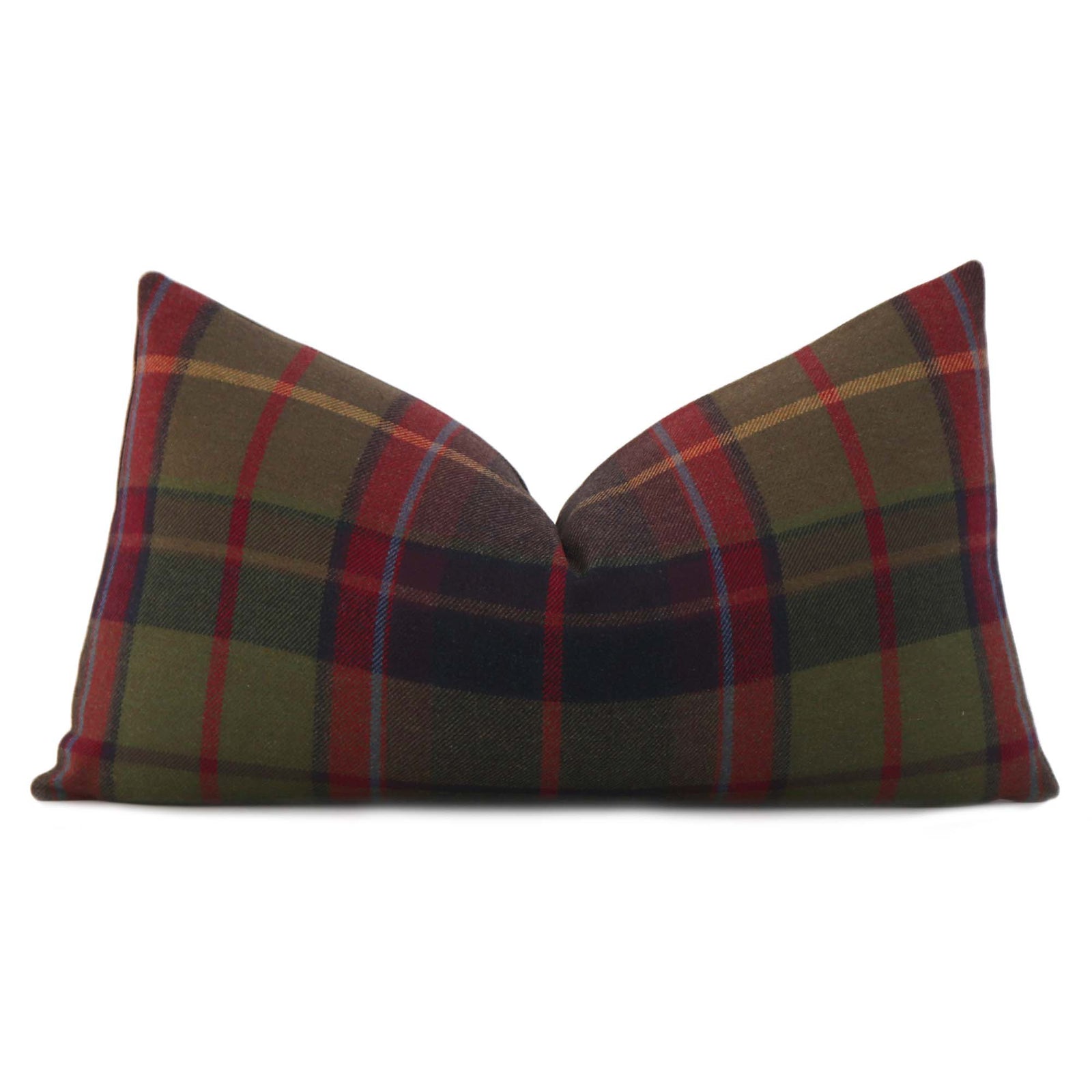 Thibaut Scots Plaid in Olive Green and Cranberry Red Wool Designer Throw Pillow Cover