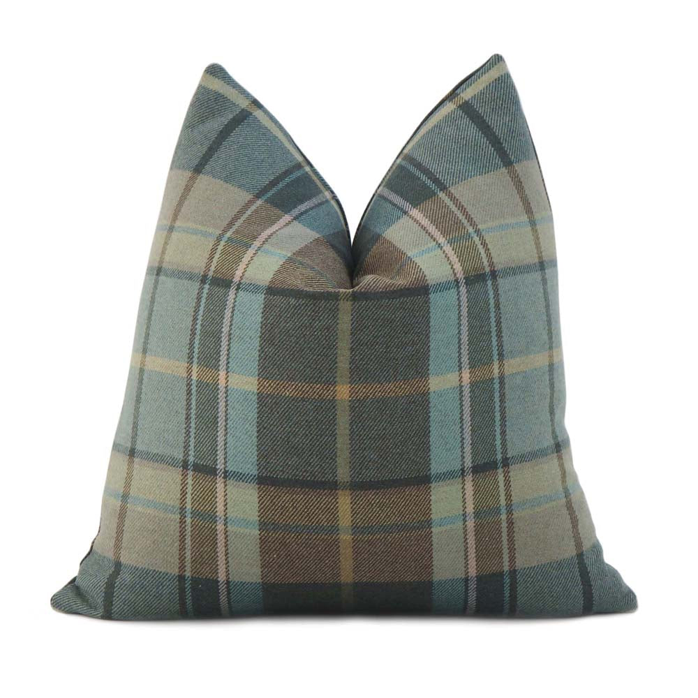 Thibaut Scot's Plaid Sage Tartan Merino Wool Decorative Throw Pillow Cover