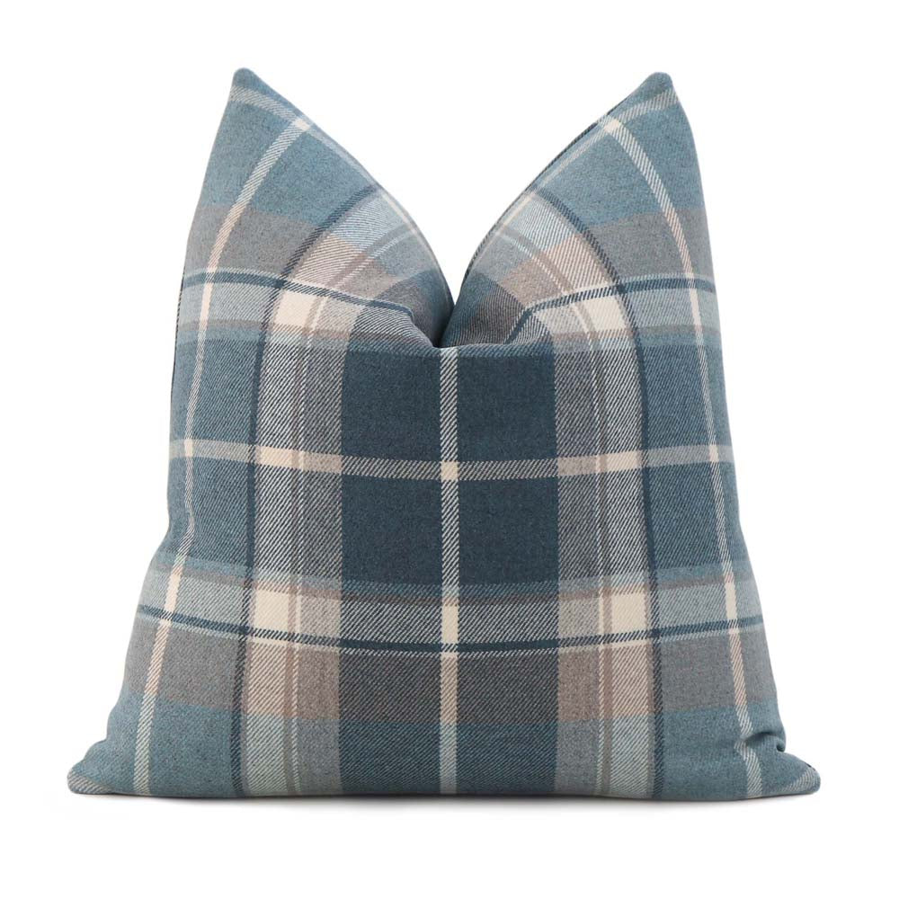 Thibaut Scots Plaid Spa Blue Tartan Wool Decorative Luxury Throw Pillow Cover