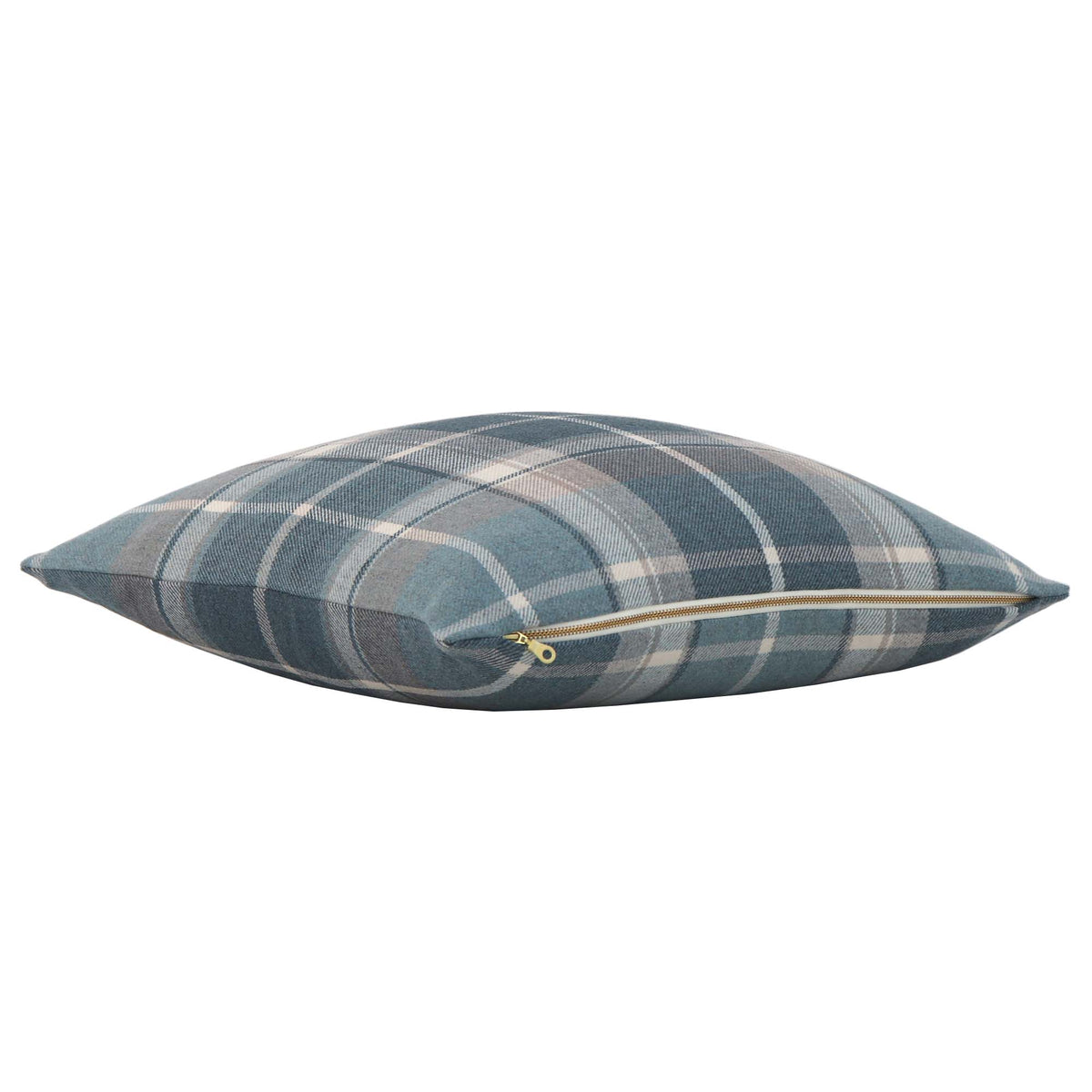 Thibaut Scots Plaid Spa Blue Tartan Wool Decorative Luxury Throw Pillow Cover with Exposed Brass YKK Zipper