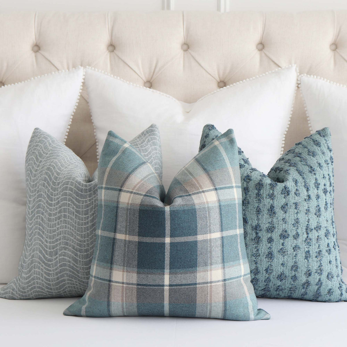 Thibaut Scots Plaid Spa Blue Tartan Wool Decorative Luxury Throw Pillow Cover with Coodinating Throw Pillows