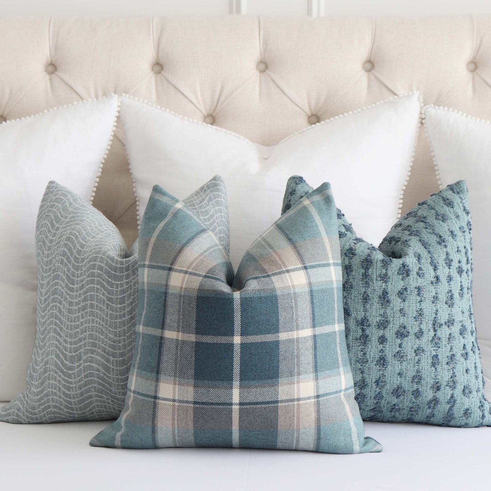 Thibaut Scots Plaid Spa Blue Tartan Wool Decorative Luxury Throw Pillow Cover