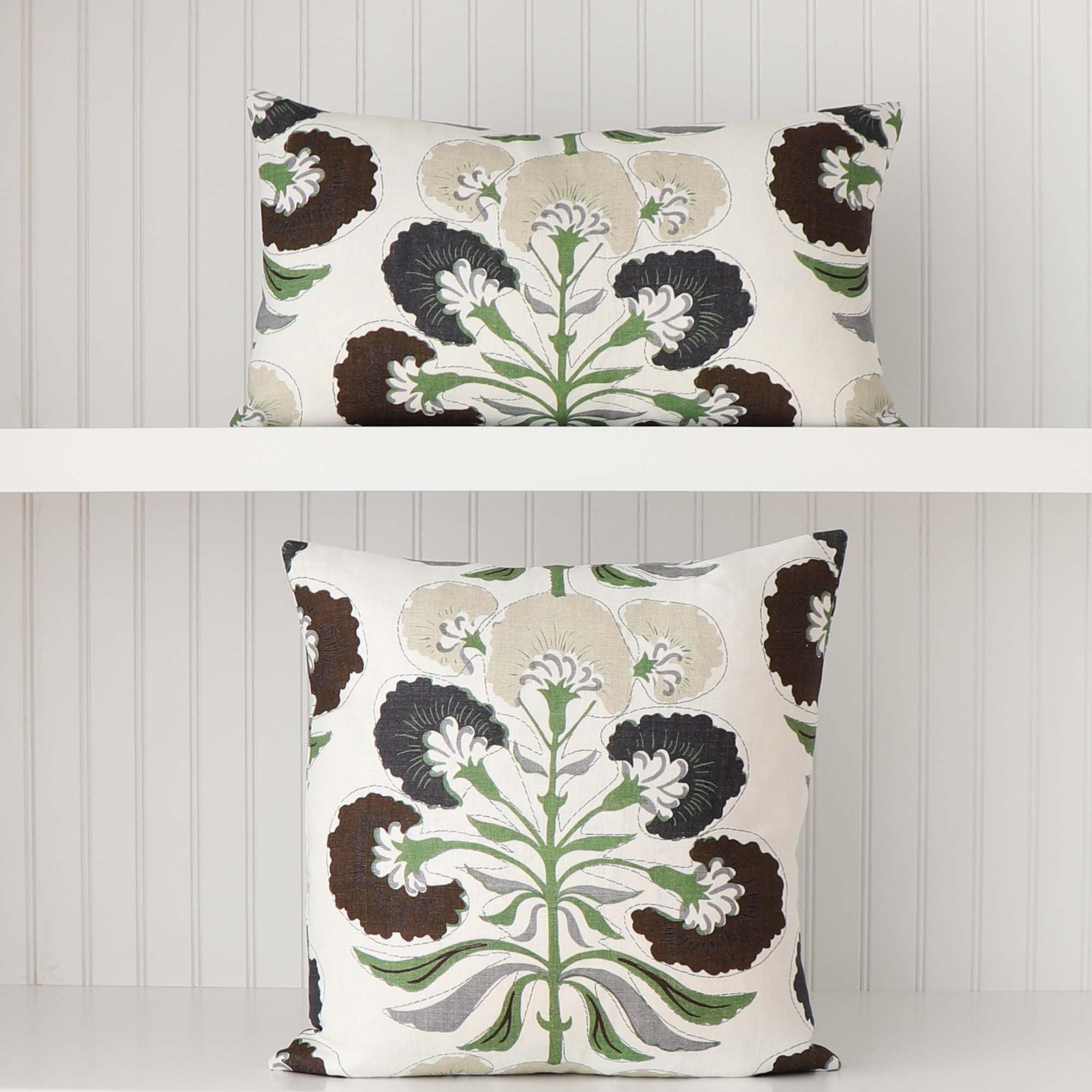 Thibaut Tybee Tree Black and Green Floral Block Print Designer Linen Luxury Decorative Throw Pillow Cover Square and Lumbar Sizes