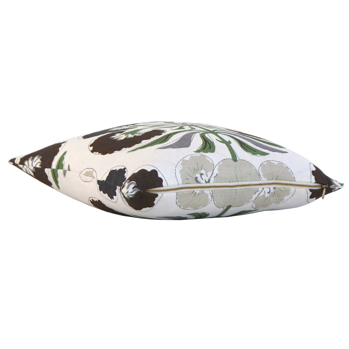 Thibaut Tybee Tree Black and Green Floral Block Print Designer Linen Luxury Decorative Throw Pillow Cover with Exposed Brass YKK Zipper