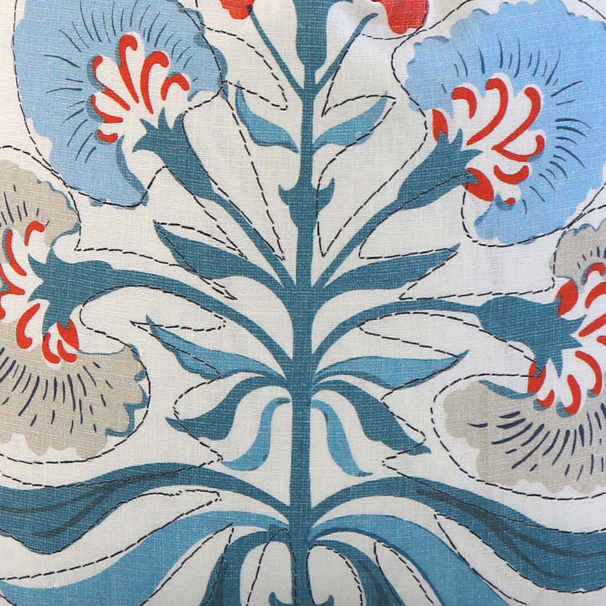 Tybee Tree French Blue and Coral / 4x4 inch Fabric Swatch
