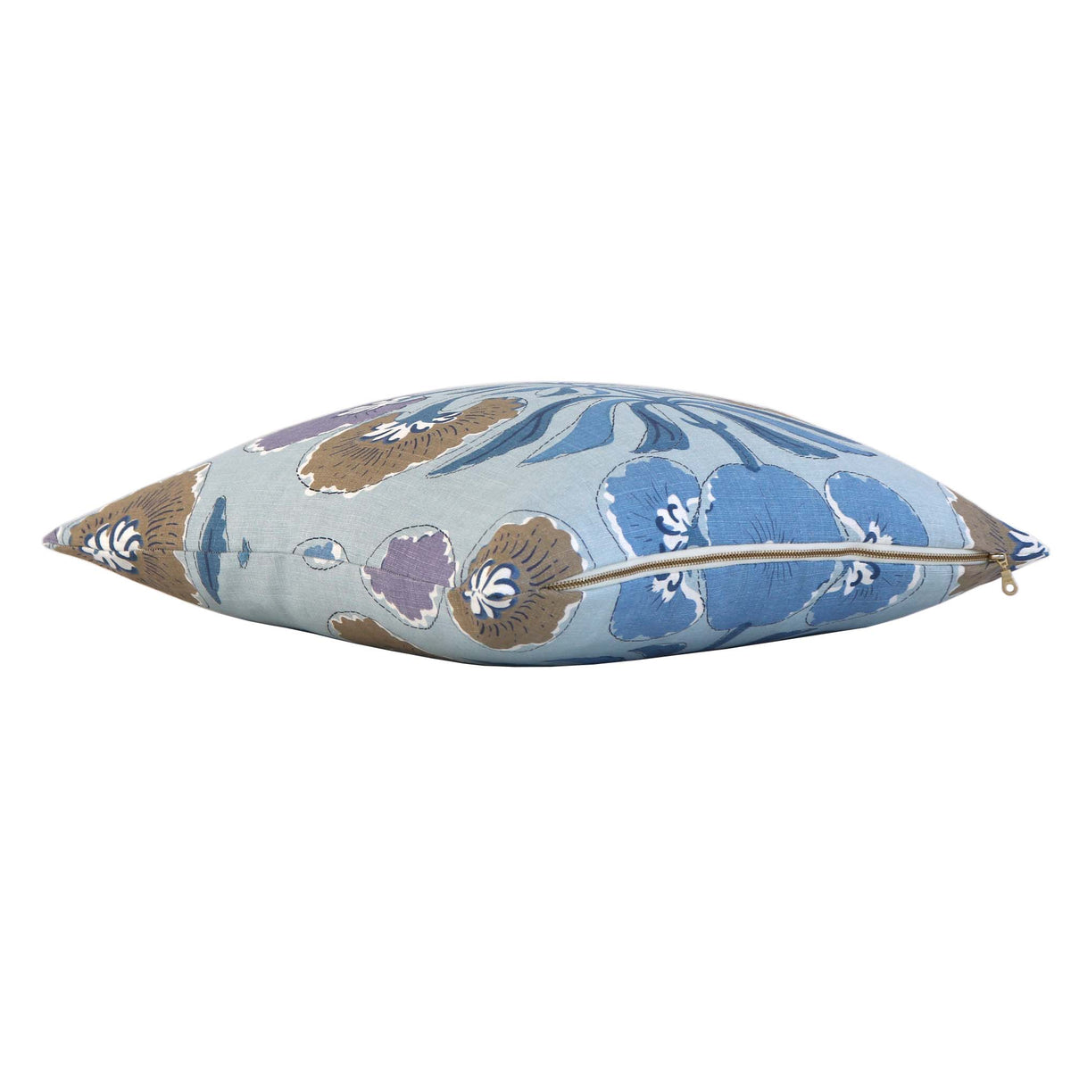 Thibaut Tybee Tree Lavender Purple Blue Floral Block Print Designer Linen Decorative Throw Pillow Cover with Exposed Brass YKK Zipper